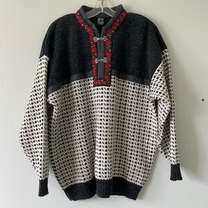 skjæveland traditional norway knit wool telemark style sweater with metal clasps